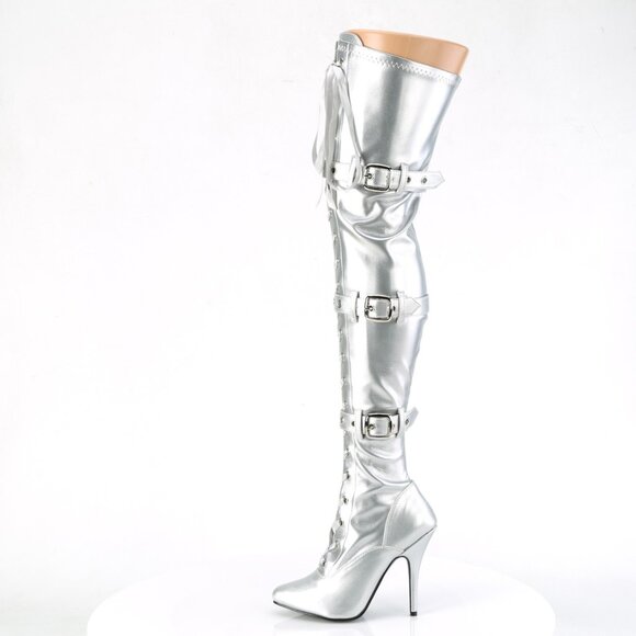 Pointed Toe Buckle High Heel Lace Up Thigh High Boots - Picture 1 of 5